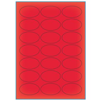 A4-etiketter, ovale, 21 stansade etiketter/ark, 60,0 x 35,0 mm, röd neon, 100 ark - Etiketter på A-4 ark, röd neon