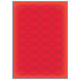 A4-etiketter, ovale, 36 stansade etiketter/ark, 40,0 x 25,0 mm, röd neon, 100 ark - Etiketter på A-4 ark, röd neon