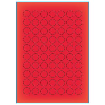 A4-etiketter, 70 stansade etiketter/ark, Ø20 mm, röd neon, 100 ark - Etiketter på A-4 ark, röd neon