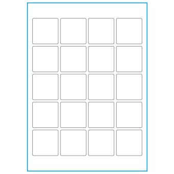 A4-20 kvad., 20 Stansade etiketter/ark, 45,0 x 45,0 mm, vit matt, 100 ark - Etiketter på A-4 ark, vit matt