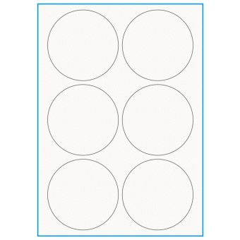 A4-Ø90, 100% Recycled 6 stansade etiketter/ark, Ø90 mm, benvit/matt, 75 ark - A-4 etiketter, 100% recycled