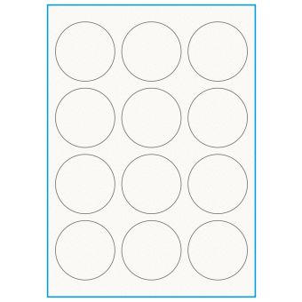 A4-Ø60, 100% Recycled 12 stansade etiketter/ark, Ø60,0 mm, benvit/matt, 75 ark - A-4 etiketter, 100% recycled