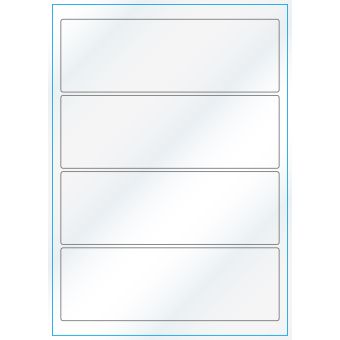 A4-4 smal,Gloss, 4 stansade etiketter/ark, 195,0 x 65,0 mm, vit/gloss, 100 ark - Etiketter på A-4 ark, vit blank