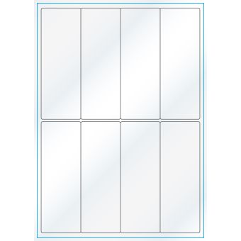 A4-8 smal, Gloss, 8 stansade etiketter/ark, 50,0 x 140,0 mm, vit/gloss, 100 ark - Etiketter på A-4 ark, vit blank