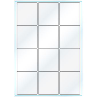 A4-12, Gloss, 12 stansade etiketter/ark, 63,5 x 72,0 mm, vit/gloss, 100 ark - Etiketter på A-4 ark, vit blank