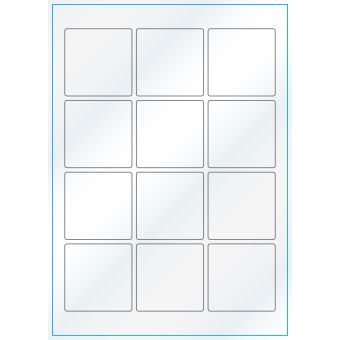A4-12 kvad.,Gloss,12 stansade etiketter/ark, 60,0 x 60,0 mm, vit/gloss, 100 ark - Etiketter på A-4 ark, vit blank