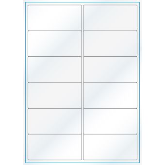 A4-12 smal, Gloss, 12 stansade etiketter/ark, 99,1 x 47,5 mm, vit/gloss, 100 ark - Etiketter på A-4 ark, vit blank