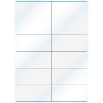 A4-12-smal slids, Gloss, 12 stansade etiketter/ark, 105,0 x 49,2 mm, vit/gloss 100 ark - Etiketter på A-4 ark, vit blank