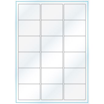 A4-18, Gloss, 18 stansade etiketter/ark, 63,5 x 46,6 mm, vit/gloss, 100 ark - Etiketter på A-4 ark, vit blank
