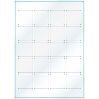 A4-20 kvad.,Gloss, 20 stansade etiketter/ark, 45,0 x 45,0 mm, vit/gloss, 100 ark - Etiketter på A-4 ark, vit blank