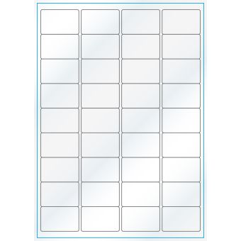 A4-36, Gloss, 36 stansade etiketter/ark, 48,0 x 31,0 mm, vit/gloss, 100 ark - Etiketter på A-4 ark, vit blank