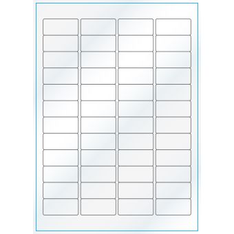A4-48, Gloss, 48 stansade etiketter/ark, 45,7 x 21,2 mm, vit/gloss, 100 ark - Etiketter på A-4 ark, vit blank