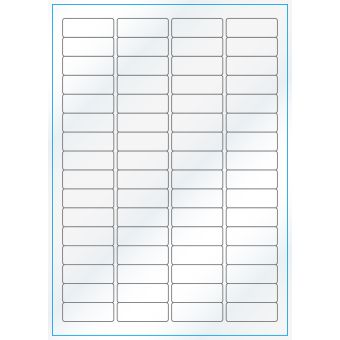 A4-64, Gloss, 64 stansade etiketter/ark, 45,7 x 16,9 mm, vit/gloss, 100 ark - Etiketter på A-4 ark, vit blank