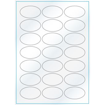 A4-21 ovala, Gloss, 21 stansade etiketter/ark, 60,0 x 35,0 mm, vit/gloss, 100 ark - Etiketter på A-4 ark, vit blank