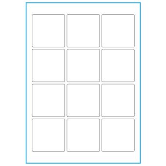 A4-etiketter, 12- kvad. stansade etiketter/ark, 60,0 x 60,0 mm, heavy duty, 50 ark - Etiketter på A-4 ark, heavy duty