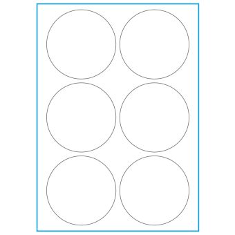 A4-etiketter, 6 stansade etiketter/ark, Ø90 mm, heavy duty, 50 ark - Etiketter på A-4 ark, heavy duty