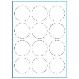 A4-etiketter, 12 stansade etiketter/ark, Ø60,0 mm, heavy duty, 50 ark - Etiketter på A-4 ark, heavy duty