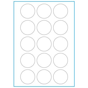 A4-etiketter, 15 stansade etiketter/ark, Ø50 mm, heavy duty, 50 ark - Etiketter på A-4 ark, heavy duty