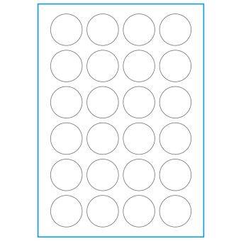 A4-etiketter, 24 stansade etiketter/ark, Ø40,0 mm, heavy duty, 50 ark - Etiketter på A-4 ark, heavy duty