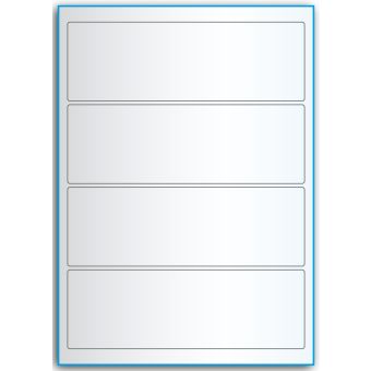 A4-etiketter, 4 stansade etiketter/ark, 195,0 x 65,0 mm, transparent, 50 ark - Etiketter på A-4 ark, transparent