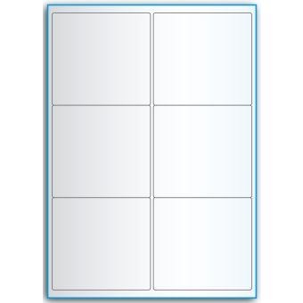 A4-etiketter, 6 stansade etiketter/ark, 99,1 x 93,1 mm, transparent, 50 ark - Etiketter på A-4 ark, transparent