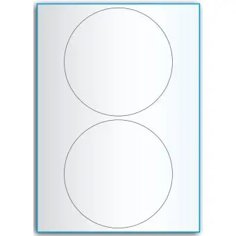 A4-etiketter, 2 stansade etiketter/ark, Ø140 mm, transparent, 50 ark - Etiketter på A-4 ark, transparent