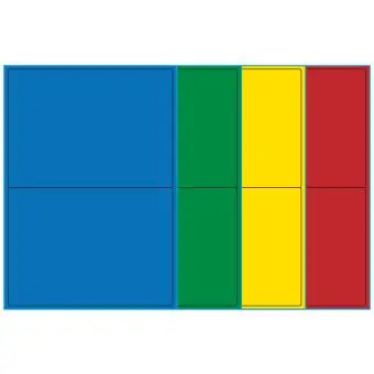 A4-etiketter, 2 stansade etiketter/ark, 199,6 x 143,5 mm, (blå, grön, gul eller röd) , A5, 100 ark - Etiketter på A-4 ark, färgade