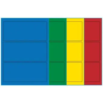 A4-etiketter, 3 stansade etiketter/ark, 198,0 x 85,0 mm, (bl&aring;, gr&ouml;n, gul eller r&ouml;d) 100 ark - 