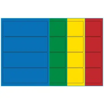 A4-etiketter, 4 stansade etiketter/ark, 195,0 x 65,0 mm, (bl&aring;, gr&ouml;n, gul eller r&ouml;d) 100 ark - 