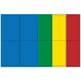 A4-etiketter, 4 stansade etiketter/ark, 99,1 x 139,0 mm, (blå, grön, gul eller röd) 100 ark - Etiketter på A-4 ark, färgade