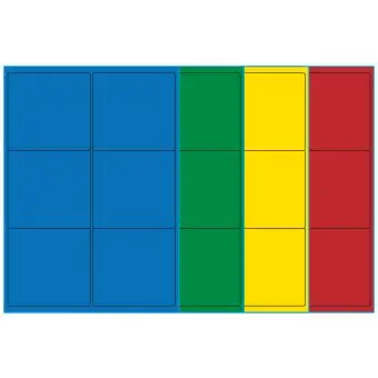 A4-etiketter, 6 stansade etiketter/ark, 99,1 x 93,1 mm, (blå, grön, gul eller röd) 100 ark - Etiketter på A-4 ark, färgade