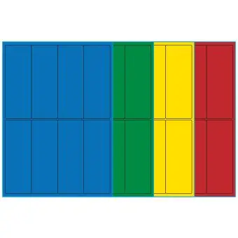 A4-etiketter, 8 stansade etiketter/ark, 50,0 x 140,0  mm, (bl&aring;, gr&ouml;n, gul eller r&ouml;d) 100 ark - 