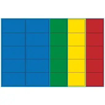 A4-etiketter, 10 stansade etiketter/ark, 99,1 x 57,0 mm, (blå, grön, gul eller röd) 100 ark - Etiketter på A-4 ark, färgade