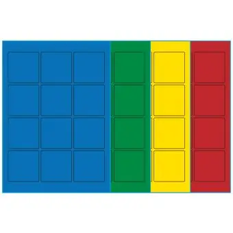 A4 -12 Kvadrat, 12 stansade etiketter/ark, 60,0 x 60,0  mm, (bl&aring;, gr&ouml;n, gul eller r&ouml;d) 100 ark - 