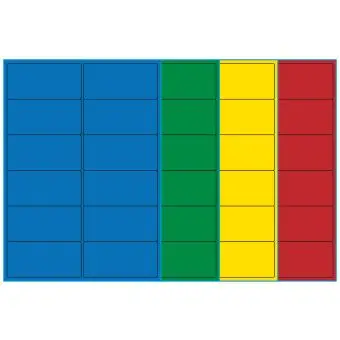 A4-etiketter, 12 smal, 12 stansade etiketter/ark, 99,1 x 47,5 mm, (blå, grön, gul eller röd) 100 ark - Etiketter på A-4 ark, färgade