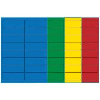 A4-etiketter, 16 stansade etiketter/ark, 99,1 x 33,9 mm, (blå, grön, gul eller röd) 100 ark - Etiketter på A-4 ark, färgade
