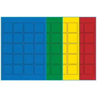 A4-etiketter, 20 stansade etiketter/ark, 45,0 x 45,0 mm, (bl&aring;, gr&ouml;n, gul eller r&ouml;d) 100 ark - 