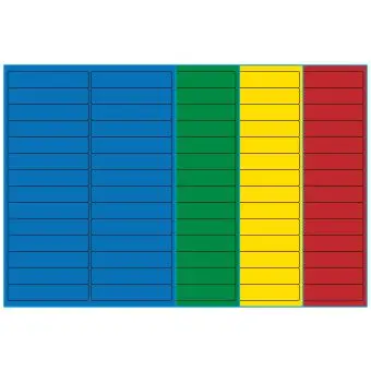 A4-etiketter, 28 stansade etiketter/ark, 99,0 x 20,0 mm, (bl&aring;, gr&ouml;n, gul eller r&ouml;d) 100 ark - 