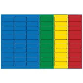 A4-etiketter, 33 stansade etiketter/ark, 64,0 x 24,3 mm, (blå, grön, gul eller röd) 100 ark - Etiketter på A-4 ark, färgade
