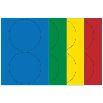 A4-etiketter, 2 stansade etiketter/ark, &Oslash;140 mm, (bl&aring;, gr&ouml;n, gul eller r&ouml;d) 100 ark - 