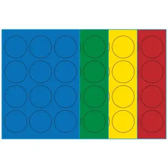 A4-etiketter, 12 stansade etiketter/ark, Ø60,0  mm, (blå, grön, gul eller röd) 100 ark - 