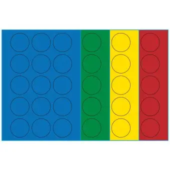 A4-etiketter, 15 stansade etiketter/ark, &Oslash;50 mm, (bl&aring;, gr&ouml;n, gul eller r&ouml;d) 100 ark - 