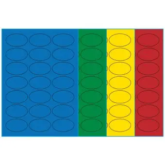 A4-etiketter, ovale, 21 stansade etiketter/ark, 60,0 x 35,0 mm, (bl&aring;, gr&ouml;n, gul eller r&ouml;d) 100 ark - 