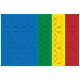 A4-etiketter, ovale, 36 stansade etiketter/ark, 40,0 x 25,0 mm, (bl&aring;, gr&ouml;n, gul eller r&ouml;d) 100 ark - 