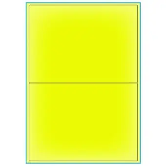A4-etiketter, 2 stansade etiketter/ark, 199,6 x 143,5 mm, gul neon , A5, 100 ark - Etiketter på A-4 ark, gul neon