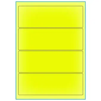 A4-etiketter, 4 stansade etiketter/ark, 195,0 x 65,0 mm, gul neon, 100 ark - Etiketter på A-4 ark, gul neon