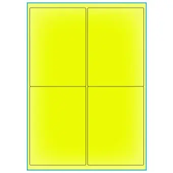 A4-etiketter, 4 stansade etiketter/ark, 99,1 x 139,0 mm, gul neon, 100 ark - Etiketter på A-4 ark, gul neon