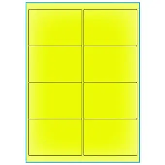 A4-etiketter, 8 stansade etiketter/ark, 99,1 x 67,7 mm, gul neon, 100 ark - Etiketter på A-4 ark, gul neon