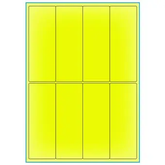 A4-etiketter, 8 stansade etiketter/ark, 50,0 x 140,0 mm, gul neon, 100 ark - Etiketter på A-4 ark, gul neon