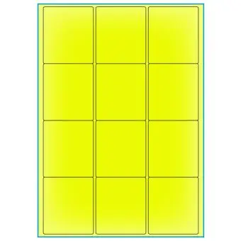 A4-etiketter, 12 stansade etiketter/ark, 63,5 x 72,0 mm, gul neon, 100 ark - Etiketter på A-4 ark, gul neon
